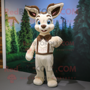 Cream Deer mascot costume character dressed with a Polo Shirt and Mittens