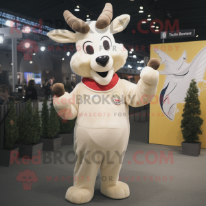 Cream Deer mascot costume character dressed with a Polo Shirt and Mittens