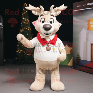 Cream Deer mascot costume character dressed with a Polo Shirt and Mittens