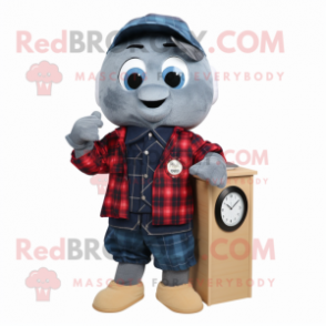 Navy Dim Sum mascot costume character dressed with a Flannel Shirt and Digital watches