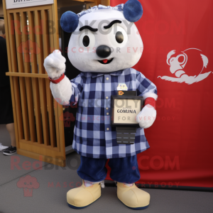 Navy Dim Sum mascot costume character dressed with a Flannel Shirt and Digital watches