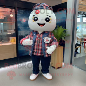 Navy Dim Sum mascot costume character dressed with a Flannel Shirt and Digital watches