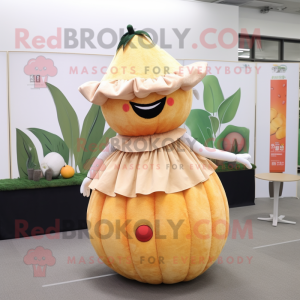 Beige Grapefruit mascot costume character dressed with a Maxi Skirt and Hairpins
