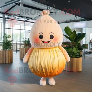 Beige Grapefruit mascot costume character dressed with a Maxi Skirt and Hairpins