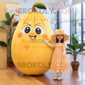 Beige Grapefruit mascot costume character dressed with a Maxi Skirt and Hairpins