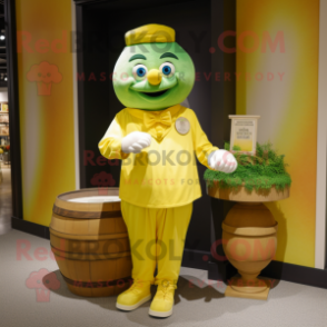 Lemon Yellow Pot Of Gold mascot costume character dressed with a Henley Shirt and Bow ties