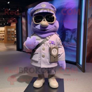 Lavender Air Force Soldier mascot costume character dressed with a Parka and Hats