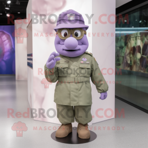 Lavender Air Force Soldier mascot costume character dressed with a Parka and Hats