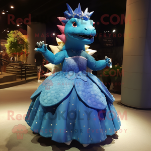 Blue Ankylosaurus mascot costume character dressed with a Ball Gown and Hairpins