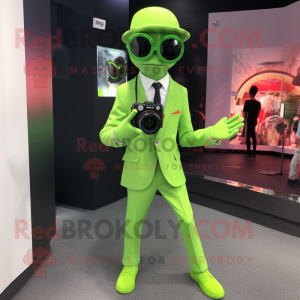 Lime Green Camera mascot costume character dressed with a Suit Pants and Sunglasses