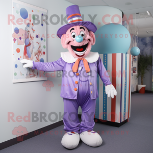 Lavender Clown mascot costume character dressed with a Romper and Tie pins