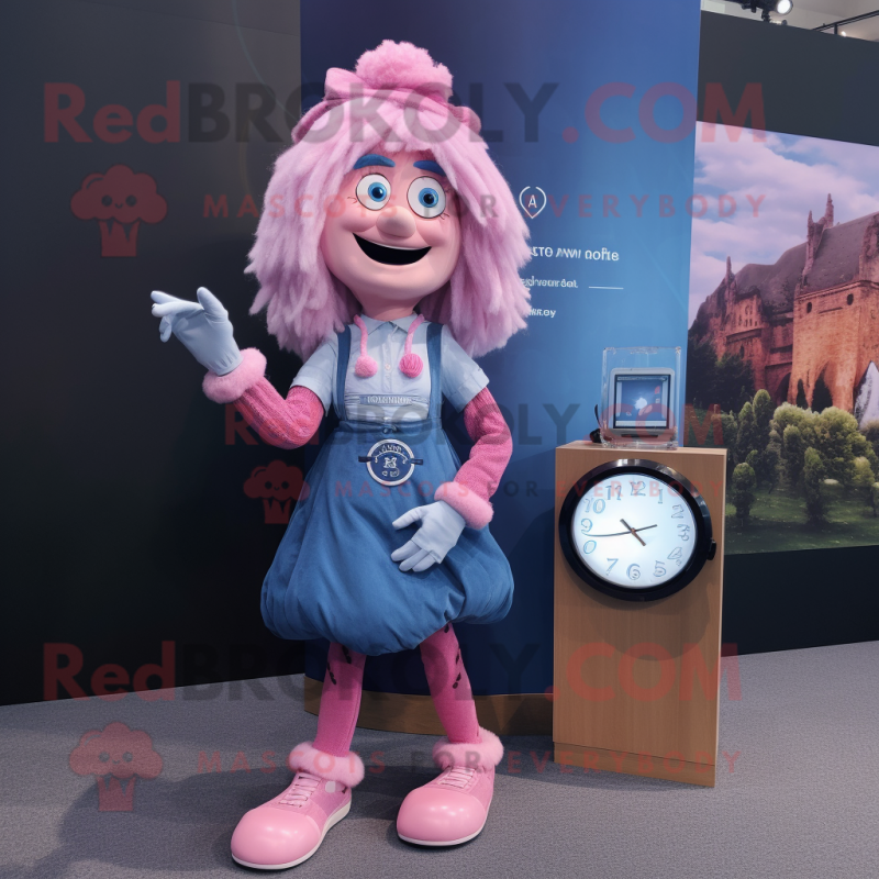 Pink Witch mascot costume character dressed with a Chambray Shirt and Digital watches