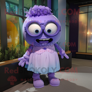 Lavender Cyclops mascot costume character dressed with a Blouse and Eyeglasses