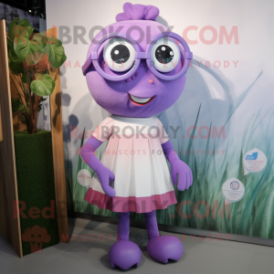 Lavender Cyclops mascot costume character dressed with a Blouse and Eyeglasses