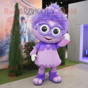 Lavender Cyclops mascot costume character dressed with a Blouse and Eyeglasses