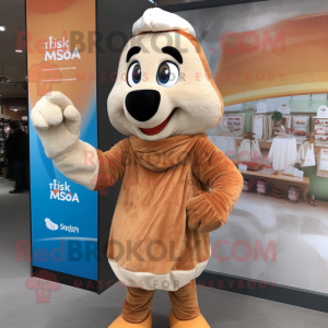 Beige Tikka Masala mascot costume character dressed with a Shorts and Mittens