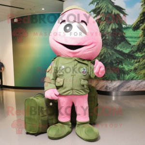 Olive Pink mascot costume character dressed with a Cargo Pants and Rings