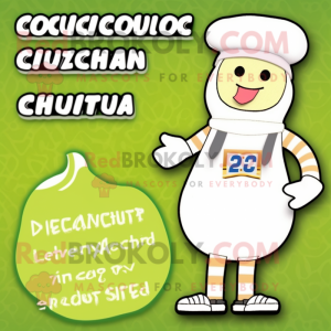 Cream Zucchini mascot costume character dressed with a One-Piece Swimsuit and Berets