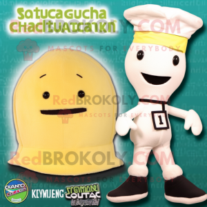 Cream Zucchini mascot costume character dressed with a One-Piece Swimsuit and Berets