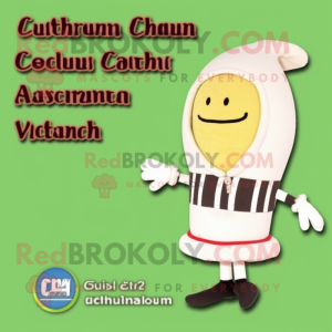Cream Zucchini mascot costume character dressed with a One-Piece Swimsuit and Berets