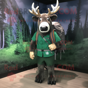 Forest Green Elk mascot costume character dressed with a Graphic Tee and Backpacks