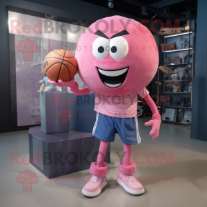 Pink Basketball Ball mascot costume character dressed with a Denim Shorts and Mittens