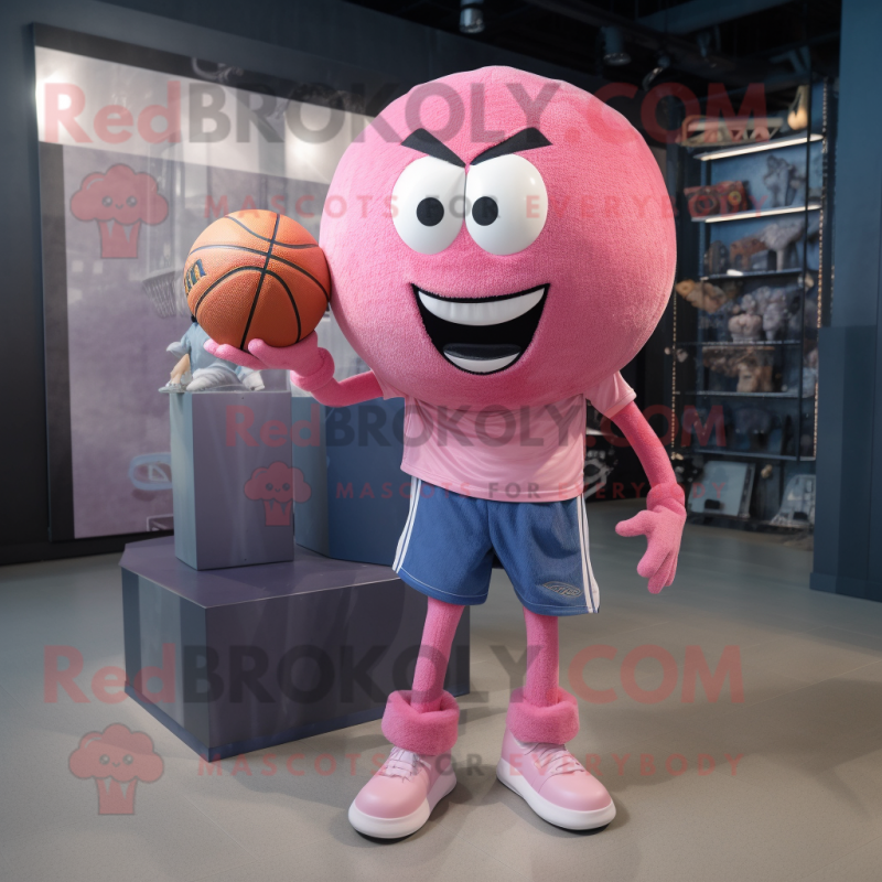 Pink Basketball Ball mascot costume character dressed with a Denim Shorts and Mittens Pink Basketball Ball mascot costume character dressed with a Denim Shorts and Mittens