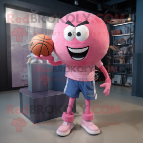 Pink Basketball Ball mascot costume character dressed with a Denim Shorts and Mittens