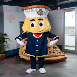 Navy Pizza Slice mascot costume character dressed with a Hoodie and Cummerbunds