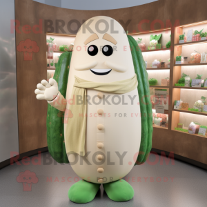 Beige Cucumber mascot costume character dressed with a Cardigan and Bracelets