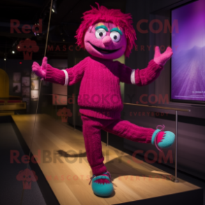 Magenta Tightrope Walker mascot costume character dressed with a Sweater and Shoe laces