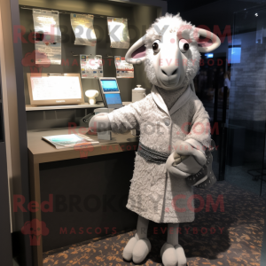 Silver Sheep mascot costume character dressed with a Cover-up and Pocket squares