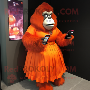 Orange Gorilla mascot costume character dressed with a Ball Gown and Smartwatches