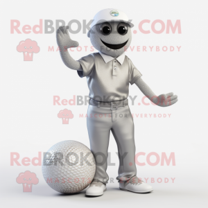 Silver Golf Ball mascot costume character dressed with a Bootcut Jeans and Cummerbunds