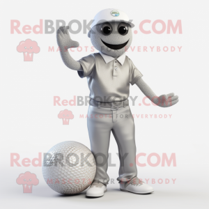 Sølv golfball maskot drakt...
