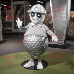 Silver Golf Ball mascot costume character dressed with a Bootcut Jeans and Cummerbunds