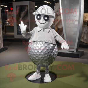 Sølv golfball maskot drakt...
