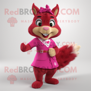 Magenta Squirrel mascot costume character dressed with a A-Line Skirt and Ties