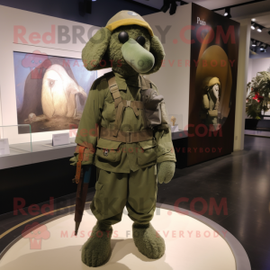 Olive Special Air Service mascot costume character dressed with a Playsuit and Shawl pins