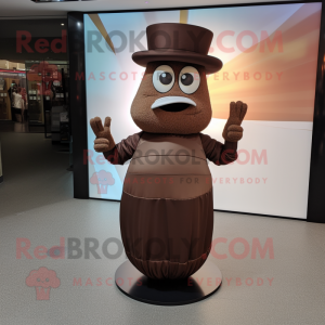 Brown Acrobat mascot costume character dressed with a Evening Gown and Hats