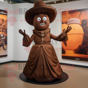 Brown Acrobat mascot costume character dressed with a Evening Gown and Hats