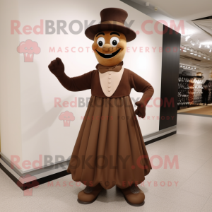 Brown Acrobat mascot costume character dressed with a Evening Gown and Hats