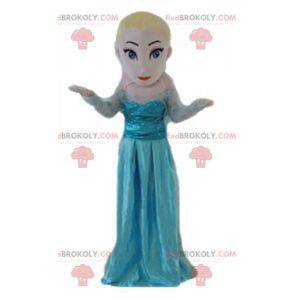 Blond prinsessaflickamaskot i blå klänning - Redbrokoly.com
