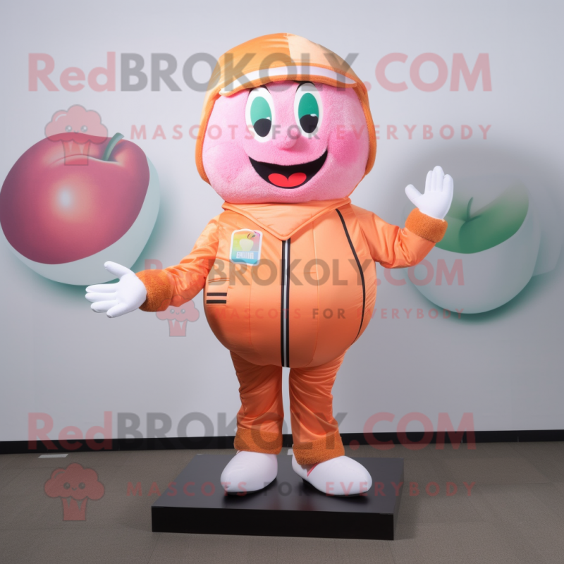 Peach Bracelet mascot costume character dressed with a Vest and Foot pads Peach Bracelet mascot costume character dressed with a Vest and Foot pads