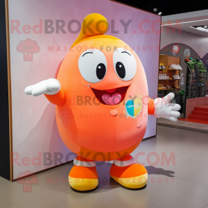 Peach Bracelet mascot costume character dressed with a Vest and Foot pads