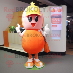 Peach Bracelet mascot costume character dressed with a Vest and Foot pads