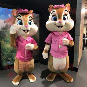 Pink Chipmunk mascot costume character dressed with a Mini Dress and Cufflinks