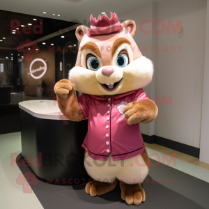 Pink Chipmunk mascot costume character dressed with a Mini Dress and Cufflinks