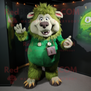 Green Wild Boar mascot costume character dressed with a Playsuit and Keychains