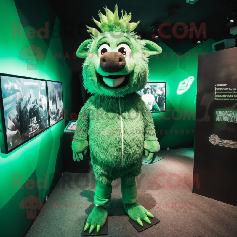 Green Wild Boar mascot costume character dressed with a Playsuit and Keychains